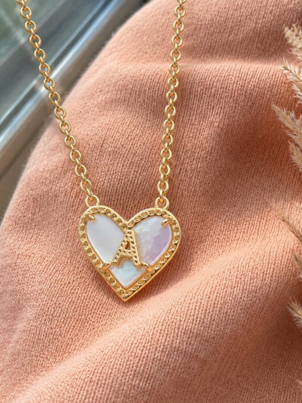 ari heart letter A gold mother of pearl pendant necklace